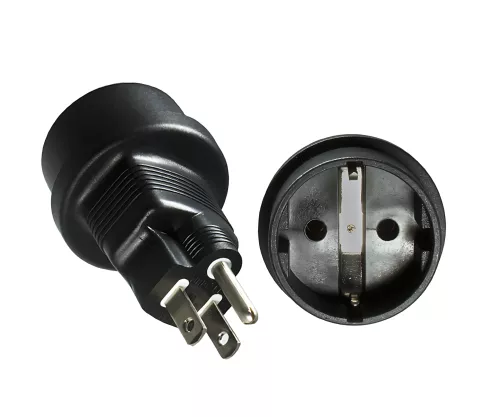 Reiseadapter Amerika USA/Japan CEE 7/3 auf Typ B CEE 7/3 Buchse/USA Nema 5-15P 3pin St., DINIC Box mit Euroloch